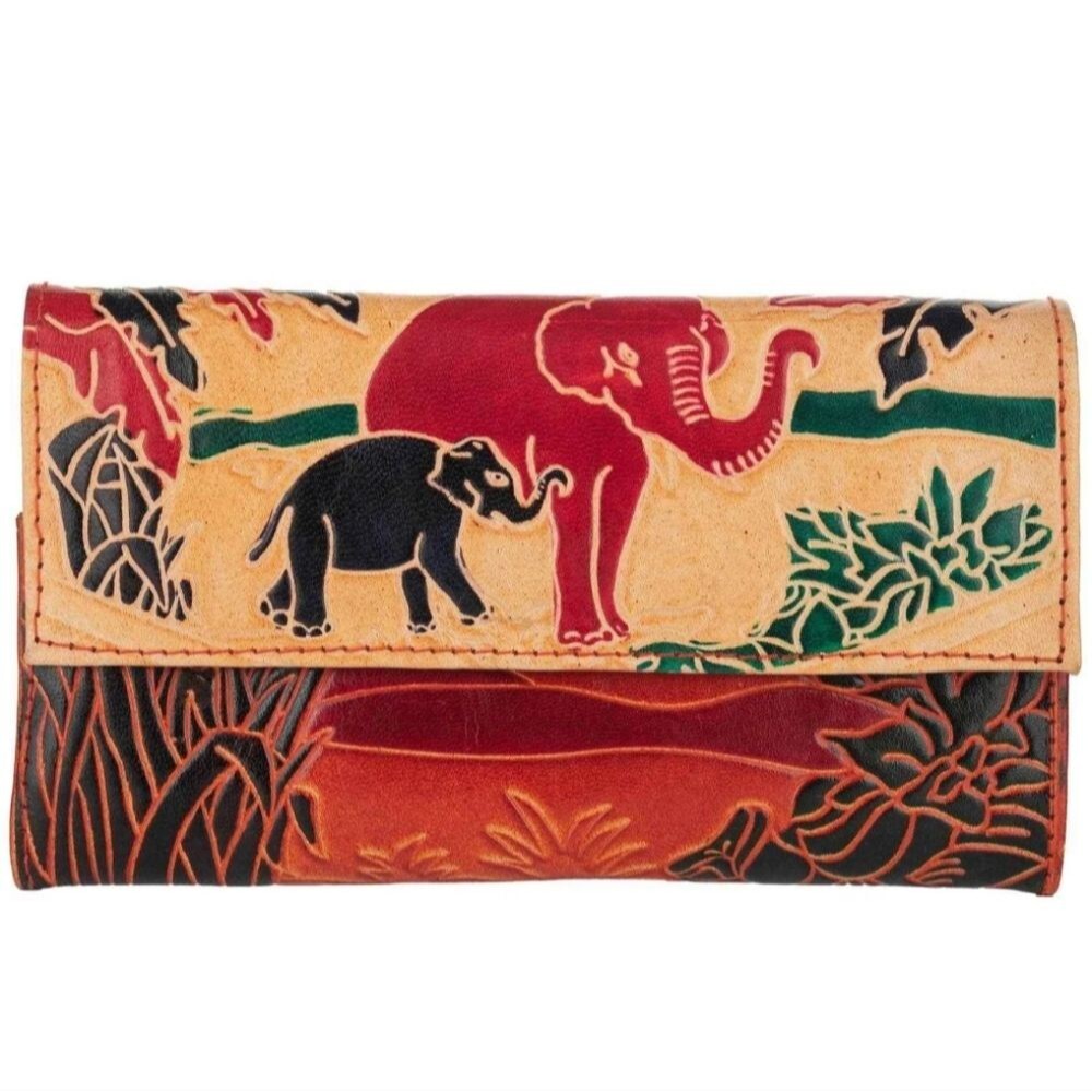 Elephant Made in India Leather Wallet 🐘Brown Green Red Yellow